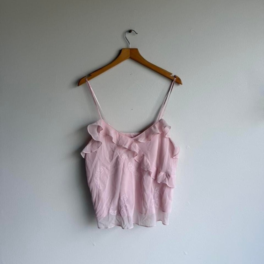 Pink Y2K ruffle top with beaded detailing